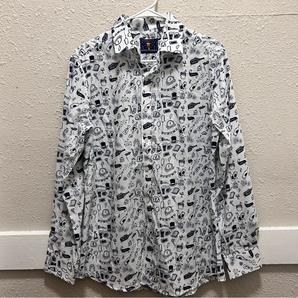 Simon Banks New Years Men's Button Front Shirt NWOT Medium
